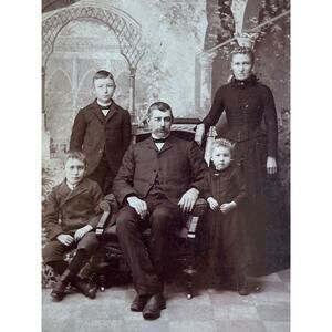 Antique Photo Cabinet Card 1900s Handsome Family Of Five JF Wentz Ridgeville Ind